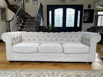 BUTTON TUFTED UPHOLSTERED FABRIC SOFA