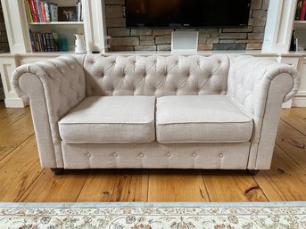 BUTTON TUFTED UPHOLSTERED FABRIC LOVESEAT