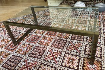 MCM GLASS TOP COFFEE TABLE WITH BRASS BASE