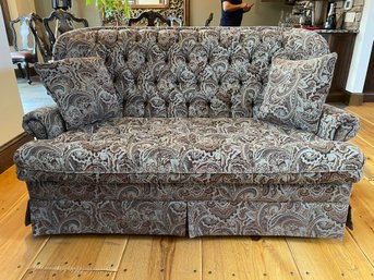 BUTTON TUFTED UPHOLSTERED PAISLEY LOVESEAT