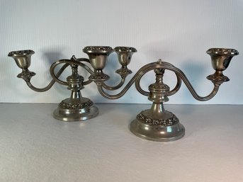 PR OF SILVER PLATED DOUBLE CANDLE CANDELABRAS