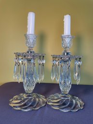 PAIR OF GORGEOUS VINTAGE CRYSTAL GLASS PRISM CANDLESTICK HOLDER