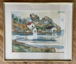 FRAMED SIGNED 1987 SEASCAPE WATER COLOR PAINTING BY NORWEGIAN ARTIST