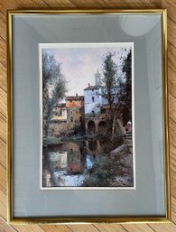 FRAMED SIGNED TOWNSCAPE OIL PAINTING BY COLOMER