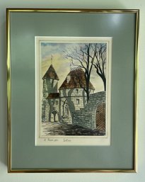 FRAMED SIGNED 1990 CASTLE WATER COLOR PAINTING BY VL. PRONK