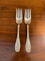 PAIR OF ORNATE ORANGE BLOSSOM SOLID NICKEL SILVER MEAT FORK