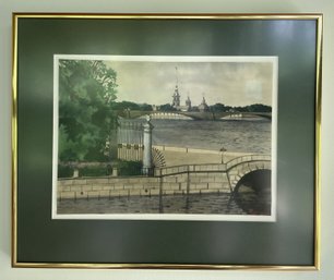 FRAMED SIGNED SEASCAPE WATER COLOR PAINTING BY EASTERN EUROPEAN ARTIST