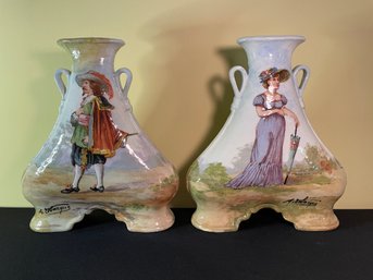 PR Of Signed Hand Painted Footed Vase