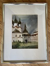 ORTHODOX CHURCH WATERCOLOR PAINTING NO VISIBLE SIGNATURE