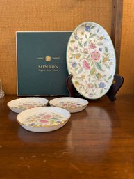 4 PC SET MINTON HADDON HALL FLORAL COASTERS AND OVAL TRAY