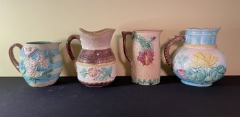 ASSORTED COLLECTION OF ANTIQUE MAJOLICA PITCHERS