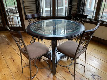 5 PC WROUGHT IRON GLASS TOP DINING TABLE AND CHAIRS