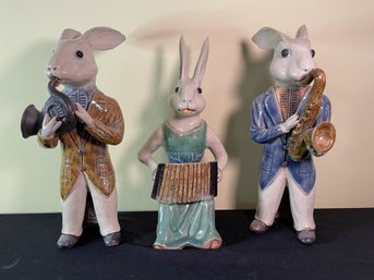 Set Of Three Rabbit Figurines Playing Musical Instruments