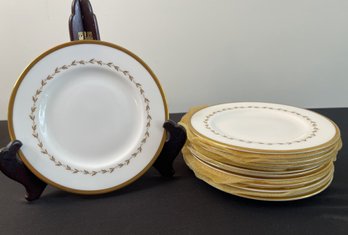 SET OF 12 ROYAL DOULTON COVINGTON WHITE GOLD COLOR EDGE AND LEAF MOTIF APPETIZER PLATES