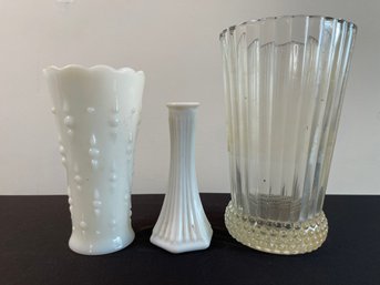 SET OF 3 ASSORTED VINTAGE GLASS VASES