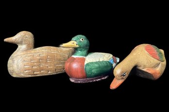 SET OF 3 HANDCRAFTED DECORATIVE DUCK FIGURINES AND POLISHER