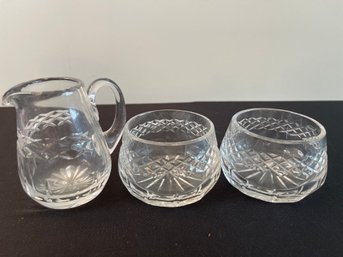 SET OF 3 CRYSTAL GLASS SUGAR BOWLS AND CREAMER PITCHER