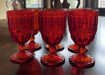 SET OF 6 VINTAGE RED GOBLET GLASSES