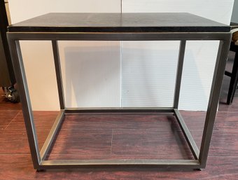 ETHAN ALLEN CHROME AND WOOD SIDE TABLE 2 0F 2