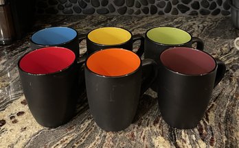 SET OF 6 MULTI COLORED MATTE BLACK COFFEE MUGS