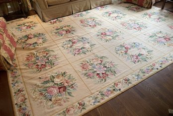 SILK COUNTRY FRENCH FLORAL AUBUSSON HAND KNOTTED RUG