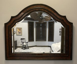 DARK WOOD FRAMED ARCHED BEVELED WALL MIRROR