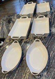 SET OF 6 WHITE GOLD COLOR TRIM BAKING DISHES