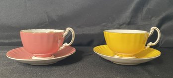 PAIR OF AYNSLEY FINE BONE CHINA TEACUP AND SAUCER MADE IN ENGLAND