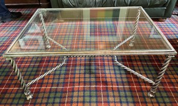 SILVERLEAF TWISTED ROPE GLASS TOP COFFEE TABLE