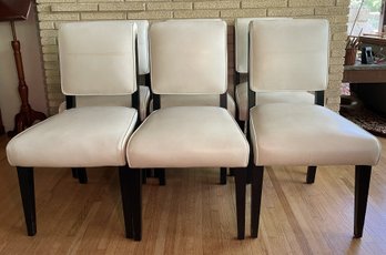 6PC SET OF WHITE FAUX LEATHER DINING SIDE CHAIRS