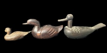 SET OF 3 ASSORTED RUSTIC HAND CARVED WOODEN DUCKS