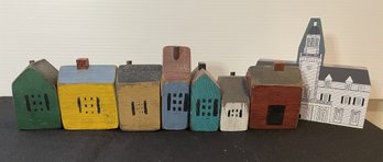 COLLECTION OF VINTAGE HAND PAINTED WOODEN HOUSES