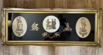 ANTIQUE GOLD GILT SHADOWBOX WITH WHITE AND GOLD PORCELAIN MEDALLION