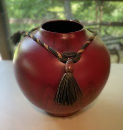 DECORATIVE LARGE RED WOODEN VASE