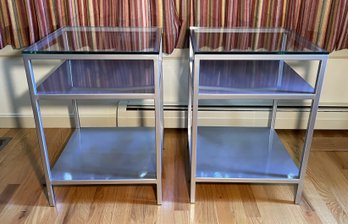 PR OF METAL GLASS TOP SIDE TABLES