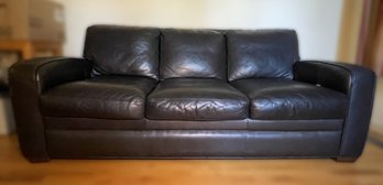 CRATE AND BARREL BLACK LEATHER SOFA