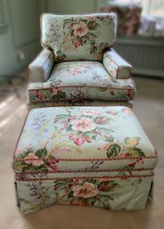 UPHOLSTERED COUNTRY HOUSE CLUB CHAIR AND OTTOMAN