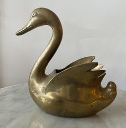 VINTAGE BRASS SWAN SHAPED PLANTER