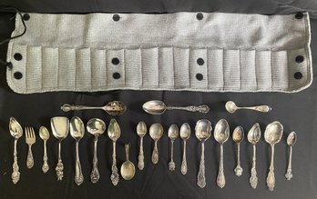 21PC ASSORTED ANTIQUE SILVER PLATED SPOONS AND SOUVENIRS