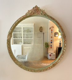 ANTIQUE HAND CARVED ROUND WALL MIRROR