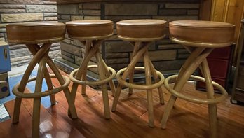 SET OF 4 MCM BAMBOO SWIVEL BAR STOOLS