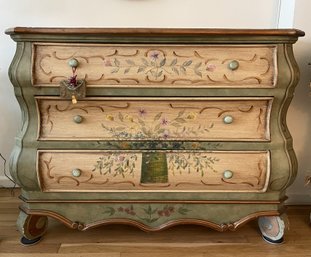 ANTIQUE HANDPAINTED FRENCH BOMBE CHEST