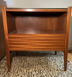 MCM MAHOGANY 1 DRAWER CUSTOM GLASS TOP NIGHT STAND