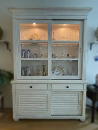 ANTIQUE 2 PC WHITE CABINET AND HUTCH WITH GLASS DOORS