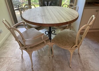 VINTAGE 35' ROUND OAK TABLE ON IRON BASE