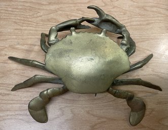 MCM SOLID BRASS CRAB TRINKET DISH WITH HINGED LID