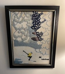 FRAMED VINTAGE NEEDLEPOINT 'SKI WINDHAM'