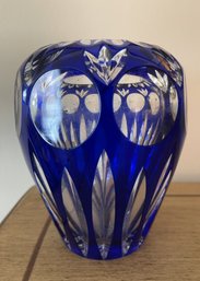 VINTAGE COBALT BLUE CUT CRYSTAL VASE