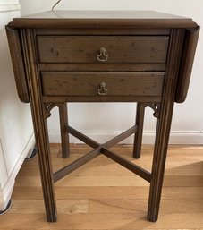 ANTIQUE 2 DRAWER DROP LEAF SIDE TABLE