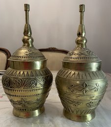 PR OF ANTIQUE PHILIPPINE GADOR BRASS COPPER INLAID JARS